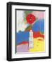Red Zinnia in Square Bottle-Peggy Brown-Framed Giclee Print