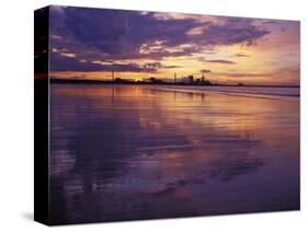 Redcar Beach at Sunset with Steelworks in the Background, Redcar, Cleveland, England-Gary Cook-Stretched Canvas