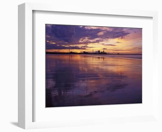 Redcar Beach at Sunset with Steelworks in the Background, Redcar, Cleveland, England-Gary Cook-Framed Photographic Print