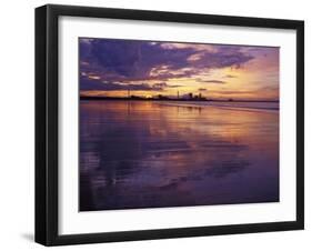 Redcar Beach at Sunset with Steelworks in the Background, Redcar, Cleveland, England-Gary Cook-Framed Photographic Print