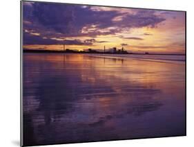 Redcar Beach at Sunset with Steelworks in the Background, Redcar, Cleveland, England-Gary Cook-Mounted Photographic Print