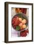 Redcurrants and Apricots in Pan in Front of Bottles of Juice-Eising Studio - Food Photo and Video-Framed Photographic Print