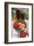 Redcurrants and Apricots in Pan in Front of Bottles of Juice-Eising Studio - Food Photo and Video-Framed Photographic Print