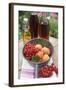 Redcurrants and Apricots in Pan in Front of Bottles of Juice-Eising Studio - Food Photo and Video-Framed Photographic Print