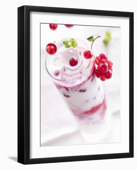 Redcurrants Falling into a Layered Yogurt Dessert-Daniel Reiter-Framed Photographic Print