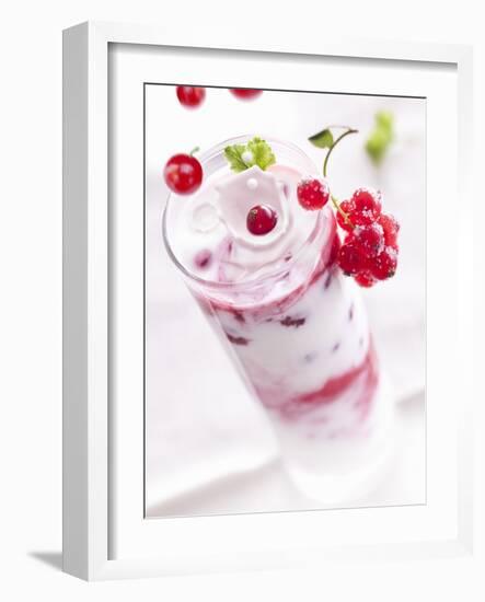 Redcurrants Falling into a Layered Yogurt Dessert-Daniel Reiter-Framed Photographic Print