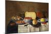 Redcurrants, Wild Strawberries and Plums in Wanli Kraak Porselein Bowls, a Bread Roll on a Pewter…-Floris van Schooten-Mounted Giclee Print