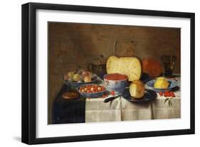 Redcurrants, Wild Strawberries and Plums in Wanli Kraak Porselein Bowls, a Bread Roll on a Pewter…-Floris van Schooten-Framed Giclee Print