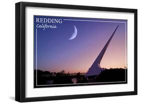 Redding, California - Sundial Bridge and Moon - Lantern Press-Lantern Press-Framed Art Print