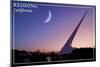 Redding, California - Sundial Bridge and Moon - Lantern Press-Lantern Press-Mounted Art Print