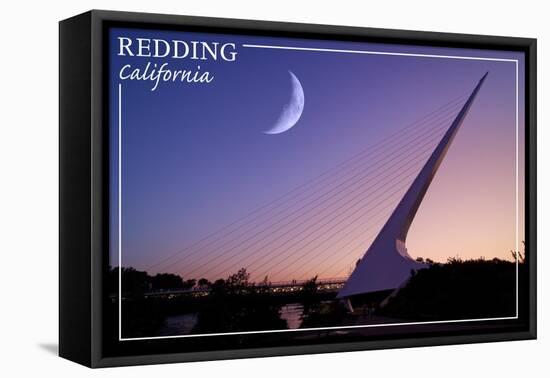 Redding, California - Sundial Bridge and Moon - Lantern Press-Lantern Press-Framed Stretched Canvas