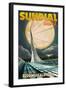 Redding, California - Sundial Bridge and Moon-Lantern Press-Framed Art Print