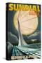 Redding, California - Sundial Bridge and Moon-Lantern Press-Stretched Canvas