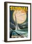 Redding, California - Sundial Bridge and Moon-Lantern Press-Framed Art Print