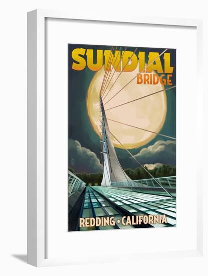 Redding, California - Sundial Bridge and Moon-Lantern Press-Framed Art Print
