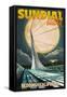 Redding, California - Sundial Bridge and Moon-Lantern Press-Framed Stretched Canvas