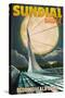 Redding, California - Sundial Bridge and Moon-Lantern Press-Stretched Canvas