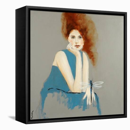 Redhead in Blue Dress with Dragonfly, 2016-Susan Adams-Framed Stretched Canvas