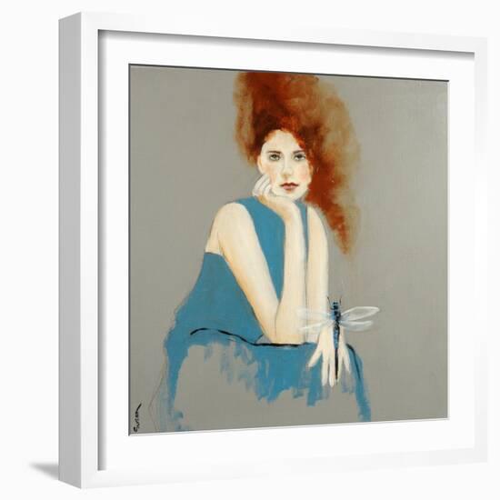 Redhead in Blue Dress with Dragonfly, 2016-Susan Adams-Framed Giclee Print