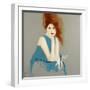 Redhead in Blue Dress with Dragonfly, 2016-Susan Adams-Framed Giclee Print