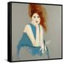 Redhead in Blue Dress with Dragonfly, 2016-Susan Adams-Framed Stretched Canvas