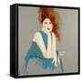 Redhead in Blue Dress with Dragonfly, 2016-Susan Adams-Framed Stretched Canvas