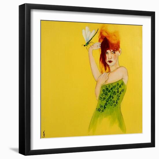 Redhead in Green Dress with Dragonfly, 2016-Susan Adams-Framed Giclee Print