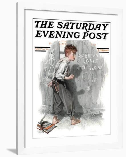 "Redhead Loves Hatti" Saturday Evening Post Cover, September 16,1916-Norman Rockwell-Framed Giclee Print