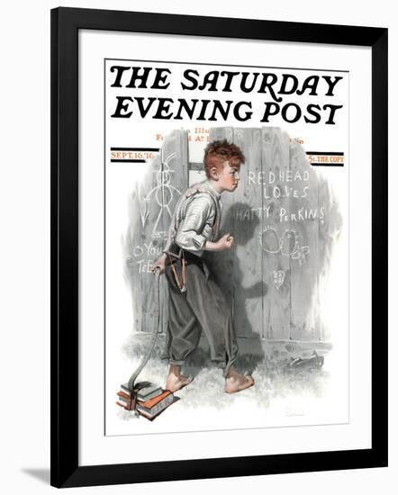 "Redhead Loves Hatti" Saturday Evening Post Cover, September 16,1916-Norman Rockwell-Framed Giclee Print