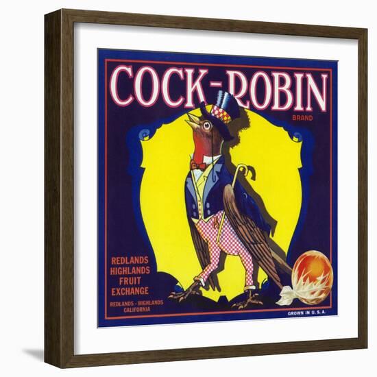 Redlands, California, Cock-Robin Brand Citrus Label-Lantern Press-Framed Art Print