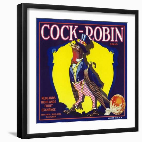 Redlands, California, Cock-Robin Brand Citrus Label-Lantern Press-Framed Art Print