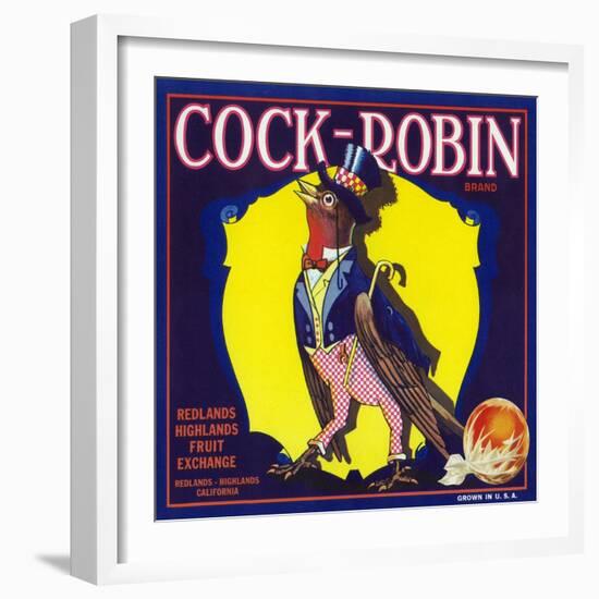 Redlands, California, Cock-Robin Brand Citrus Label-Lantern Press-Framed Art Print