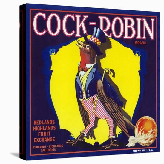 Redlands, California, Cock-Robin Brand Citrus Label-Lantern Press-Stretched Canvas
