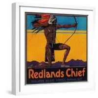 Redlands Chief Orange Label - Redlands, CA-Lantern Press-Framed Art Print