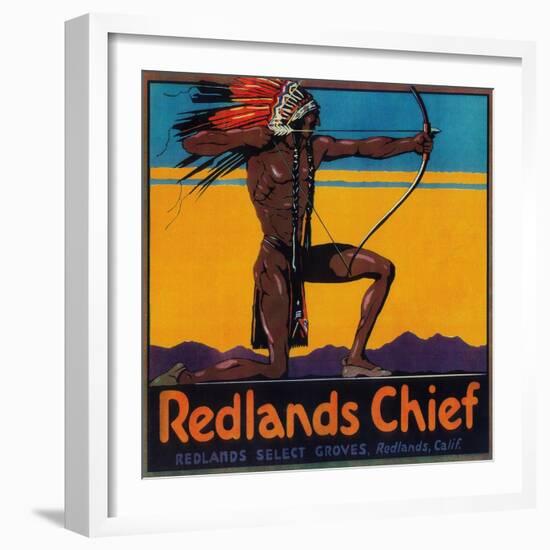 Redlands Chief Orange Label - Redlands, CA-Lantern Press-Framed Art Print