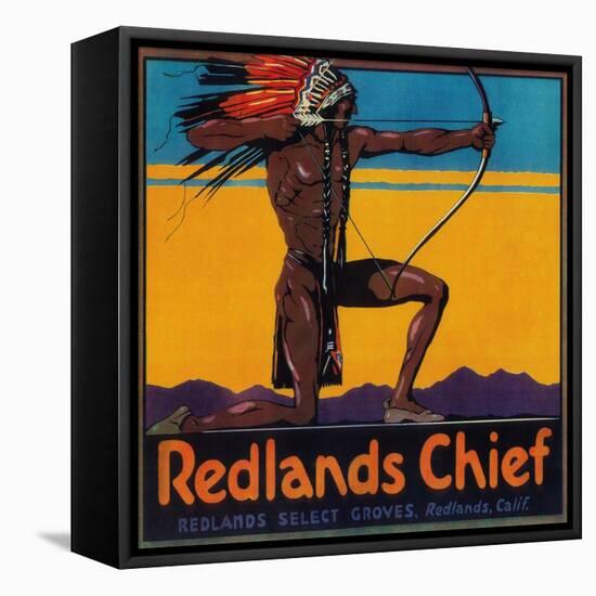 Redlands Chief Orange Label - Redlands, CA-Lantern Press-Framed Stretched Canvas