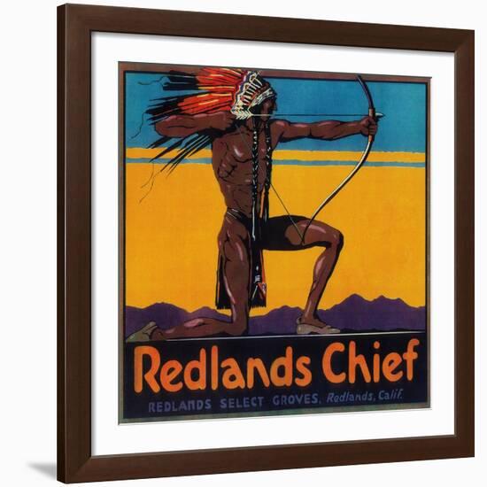 Redlands Chief Orange Label - Redlands, CA-Lantern Press-Framed Art Print