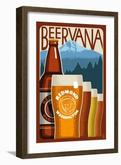 Redmond, Washington - Beervana Vintage Sign-Lantern Press-Framed Art Print