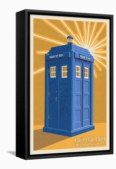 Redmond, Washington - British Police Call Box - Letterpress-Lantern Press-Framed Stretched Canvas