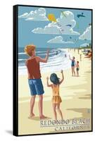 Redondo Beach, California - Kite Flying-Lantern Press-Framed Stretched Canvas