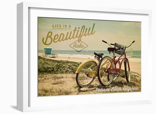 Redondo Beach, California - Life is a Beautiful Ride - Beach Cruisers-Lantern Press-Framed Art Print