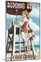 Redondo Beach, California - Lifeguard Pinup-Lantern Press-Mounted Art Print