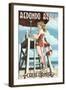 Redondo Beach, California - Lifeguard Pinup-Lantern Press-Framed Art Print