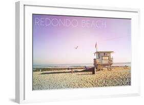 Redondo Beach, California - Lifeguard Shack Sunrise-Lantern Press-Framed Art Print