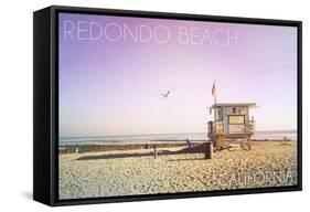 Redondo Beach, California - Lifeguard Shack Sunrise-Lantern Press-Framed Stretched Canvas