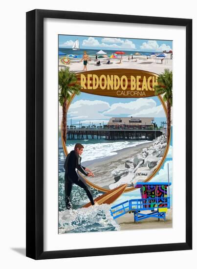 Redondo Beach, California - Montage Scenes-Lantern Press-Framed Art Print