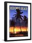 Redondo Beach, California - Palms and Sunset-Lantern Press-Framed Art Print