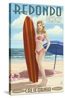 Redondo Beach, California - Pinup Surfer Girl-Lantern Press-Stretched Canvas