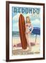 Redondo Beach, California - Pinup Surfer Girl-Lantern Press-Framed Art Print