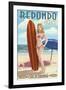 Redondo Beach, California - Pinup Surfer Girl-Lantern Press-Framed Art Print